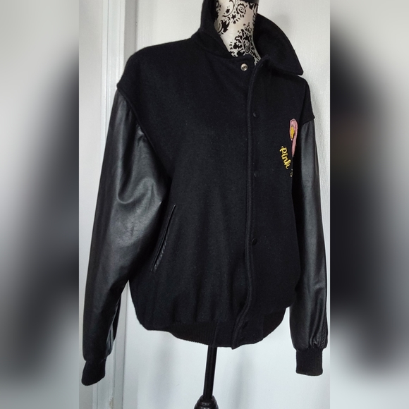 VINTAGE 1990 PINK FLAMINGO LEATHER BOMBER JACKET S - Picture 6 of 10